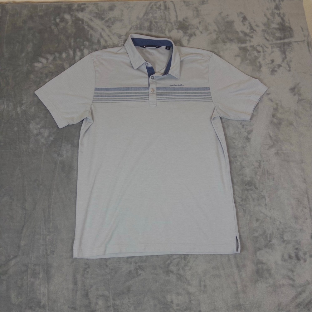 TravisMathew Polo Shirt Mens Medium Gray Striped Pima Cotton Blend Golf Casual